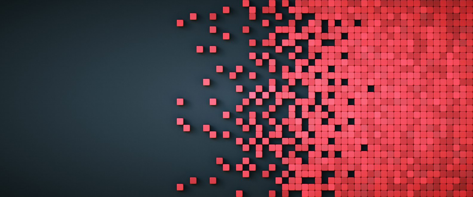 Red cube shapes on a black background representing a modern data stack.